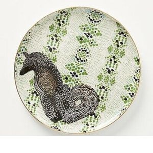 ANTHROPOLOGIE GISELE FOX GOLD ACCENT STONEWARE DESSERT SIDE PLATE GREEN